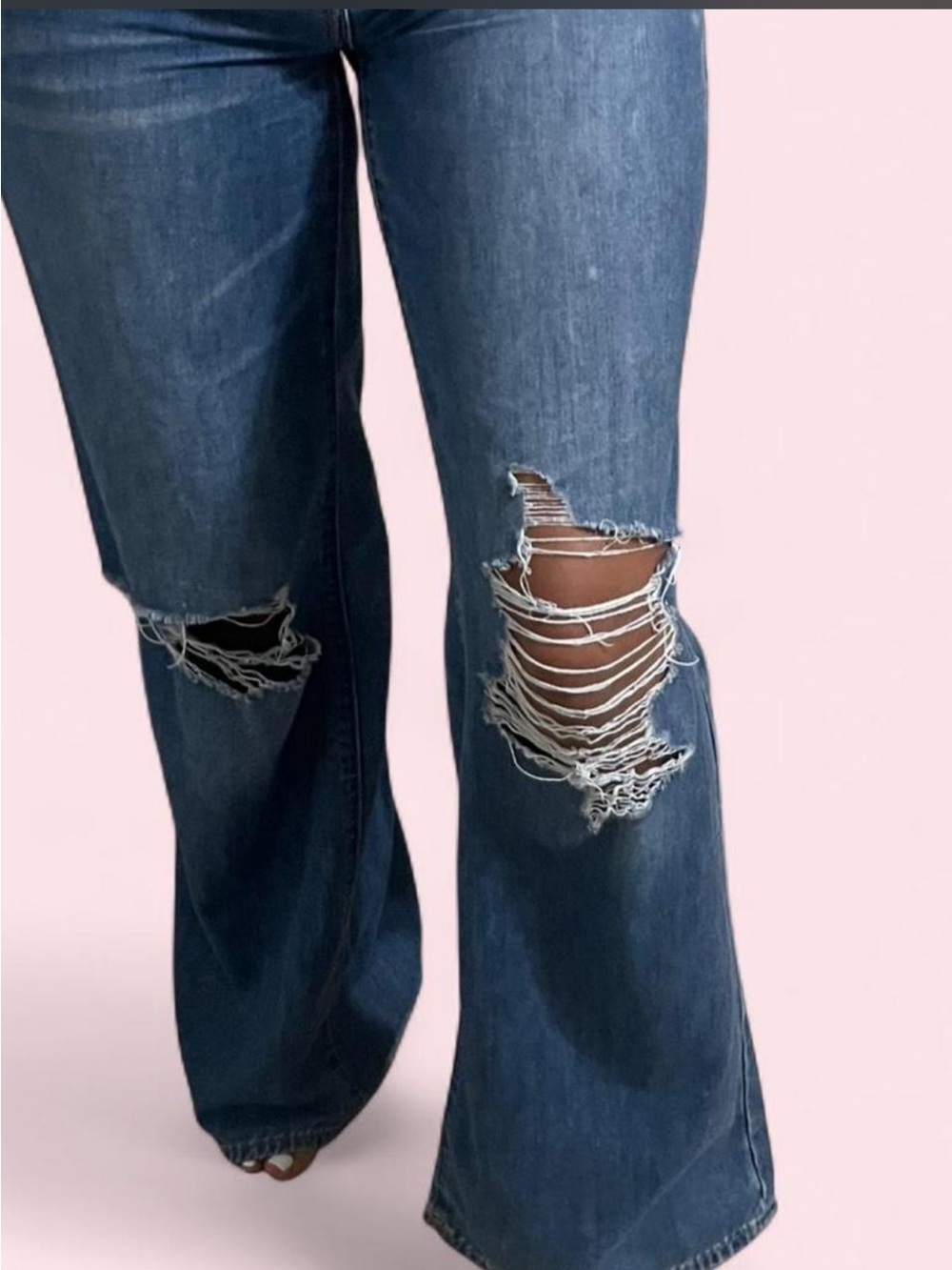 True Religion Leila HR Wide Leg Distressed Jeans - Blue